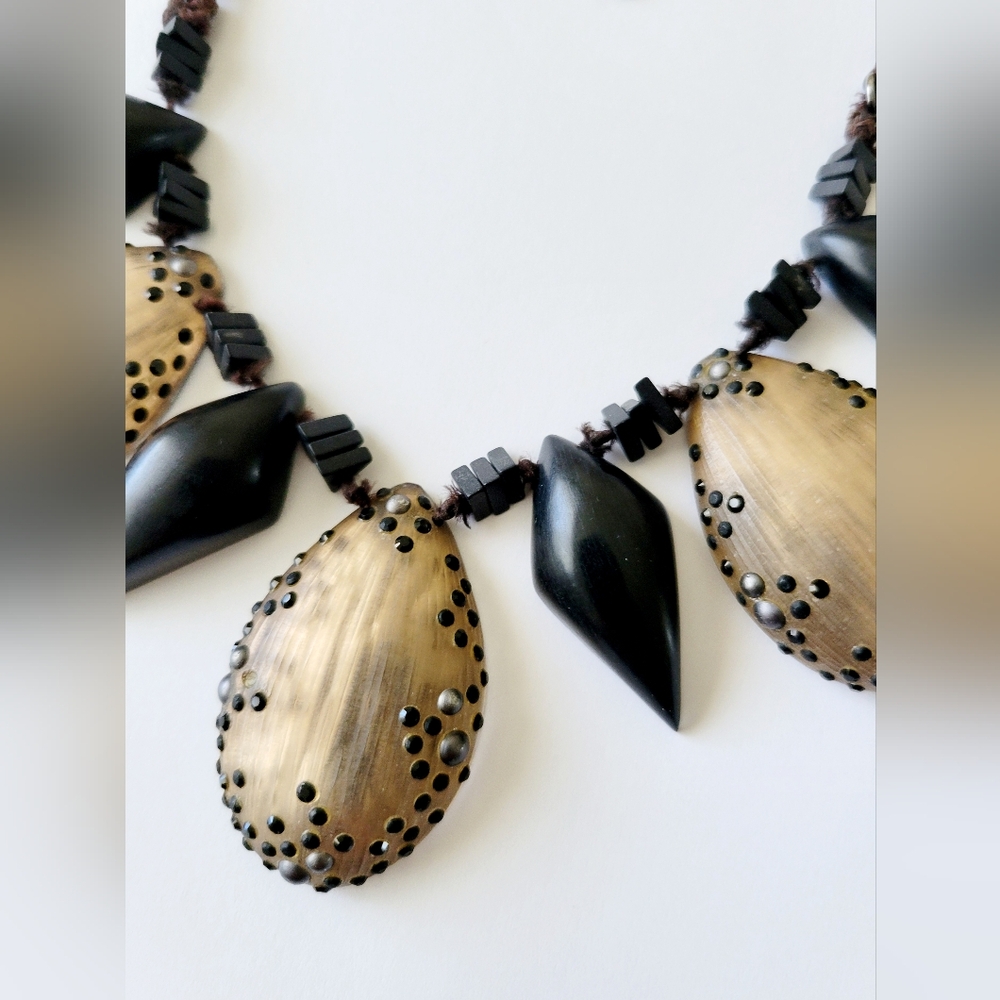 ALEXIS BITTAR Necklace Carved Lucite Champagne Black Spike Necklace Crystals
